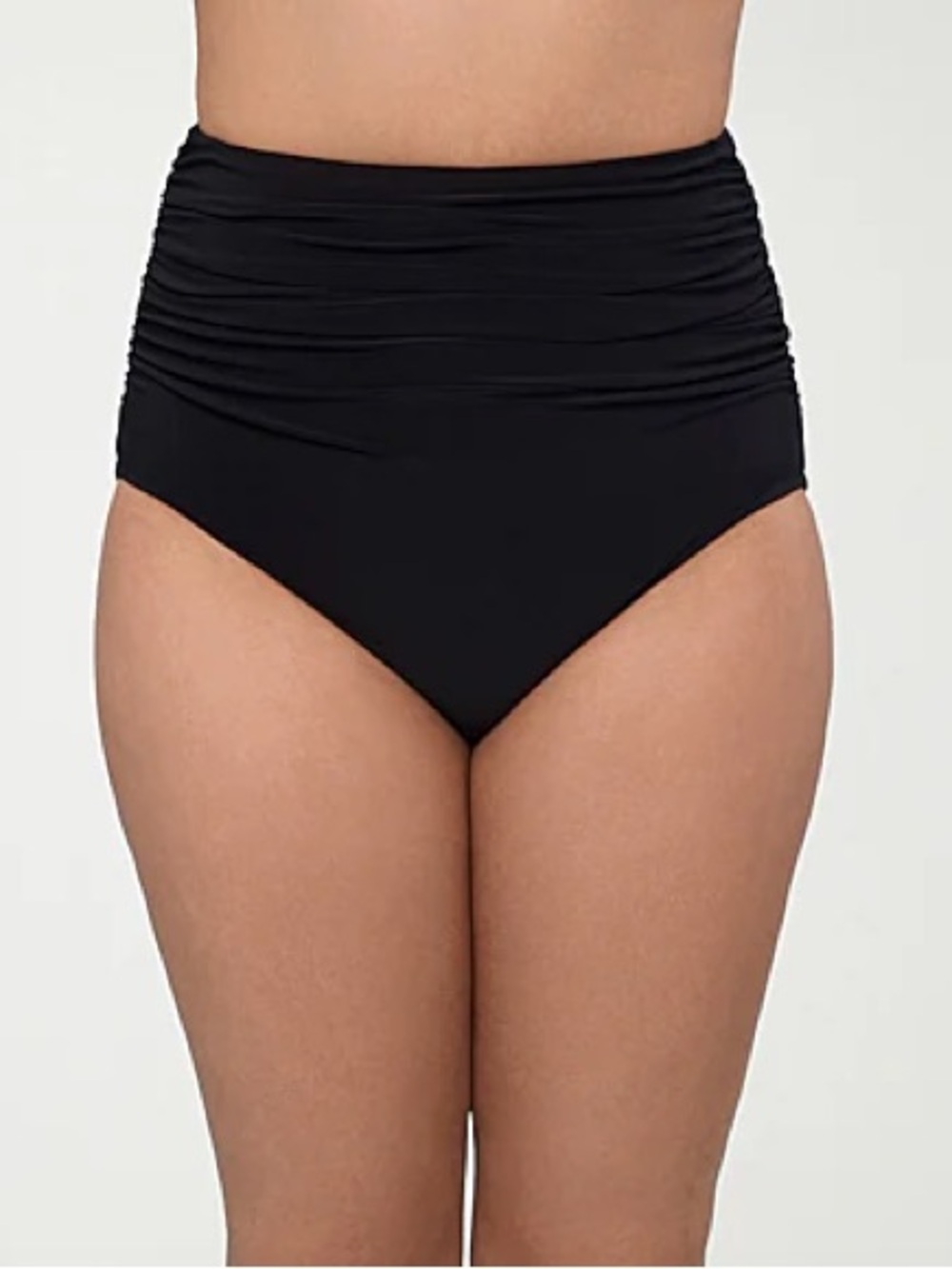 High-Waist Ruched Bikini Bottoms - Black